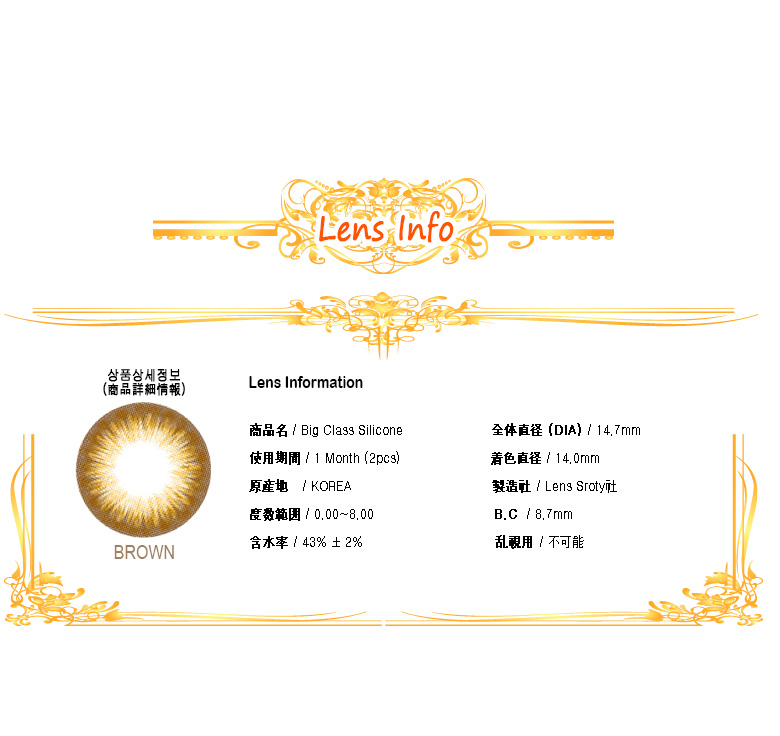 [1 Month/ブラウン] ビッグ クラス シリコン (1箱 2枚)