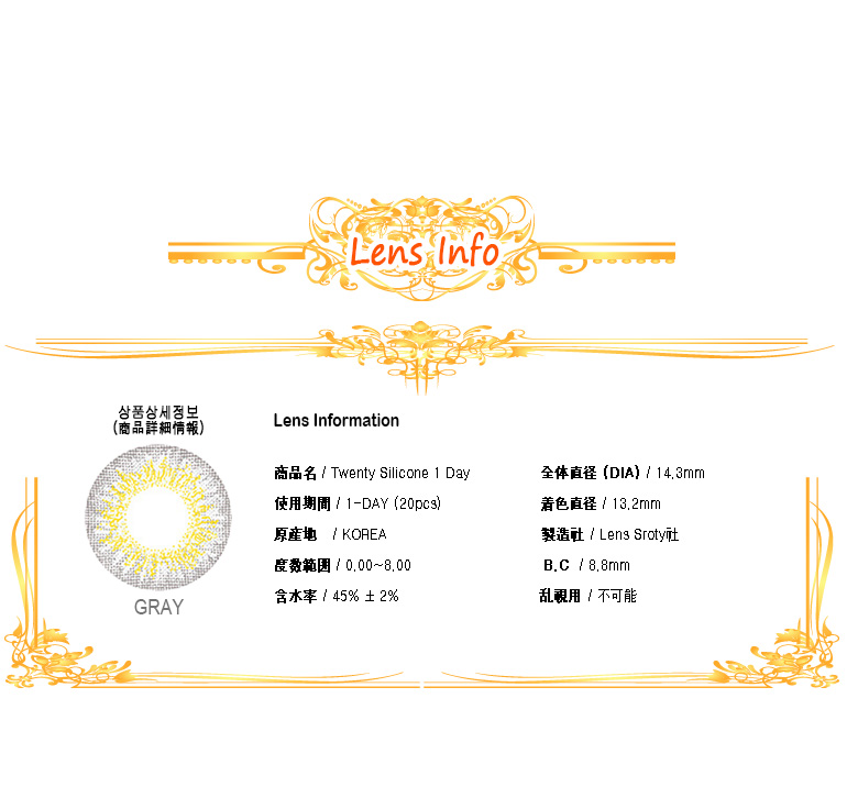 [1 Day/グレー] トゥエンティ シリコン  ワンデー (1箱 2枚)