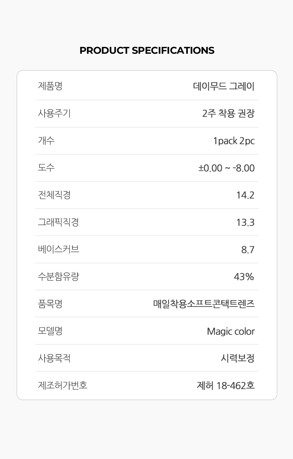 [2 Weeks/グレー] デイムード (1箱 2枚)